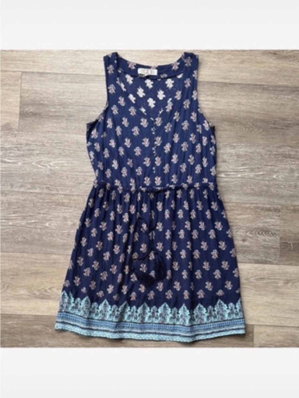 Large Pink Rose Navy Blue Floral Border Midi Dress